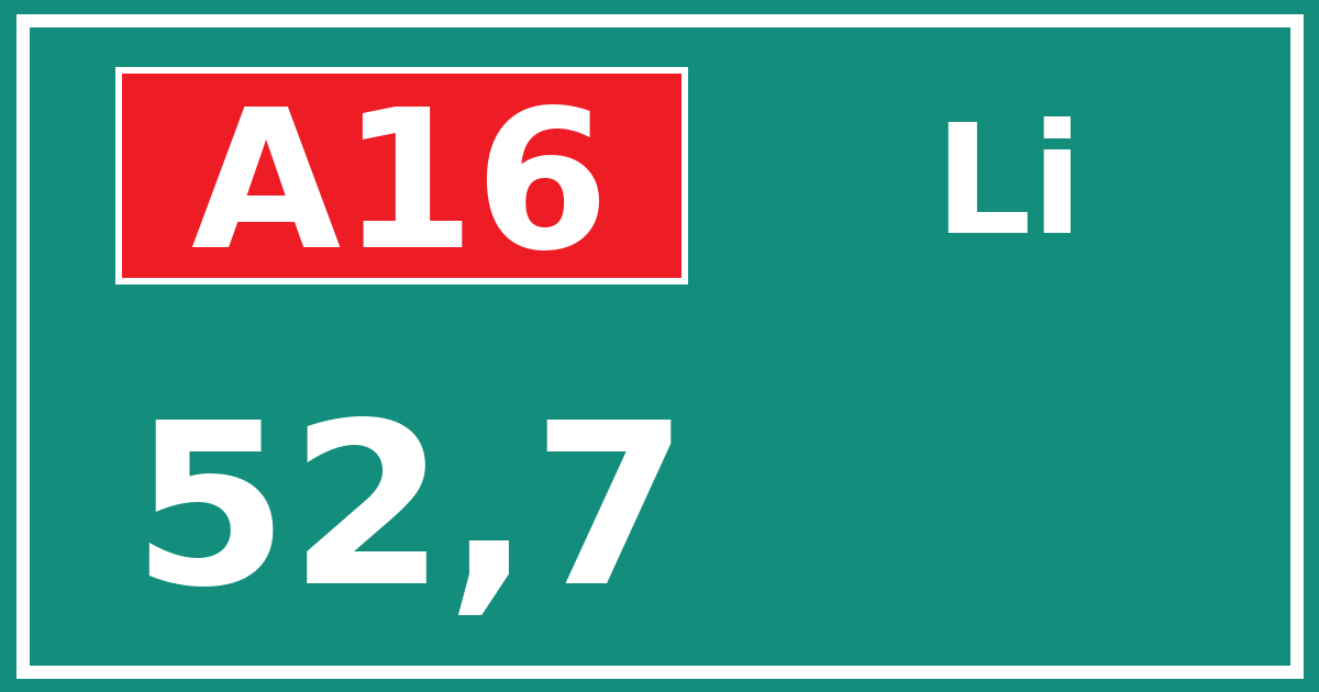 Hectometerbord A16 52,7 zijde Li
