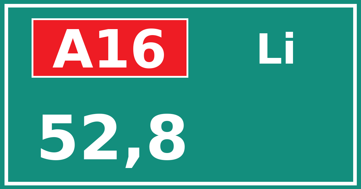 Hectometerbord A16 52,8 zijde Li