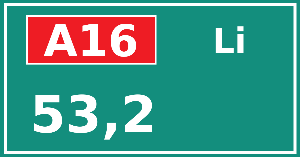 Hectometerbord A16 53,2 zijde Li