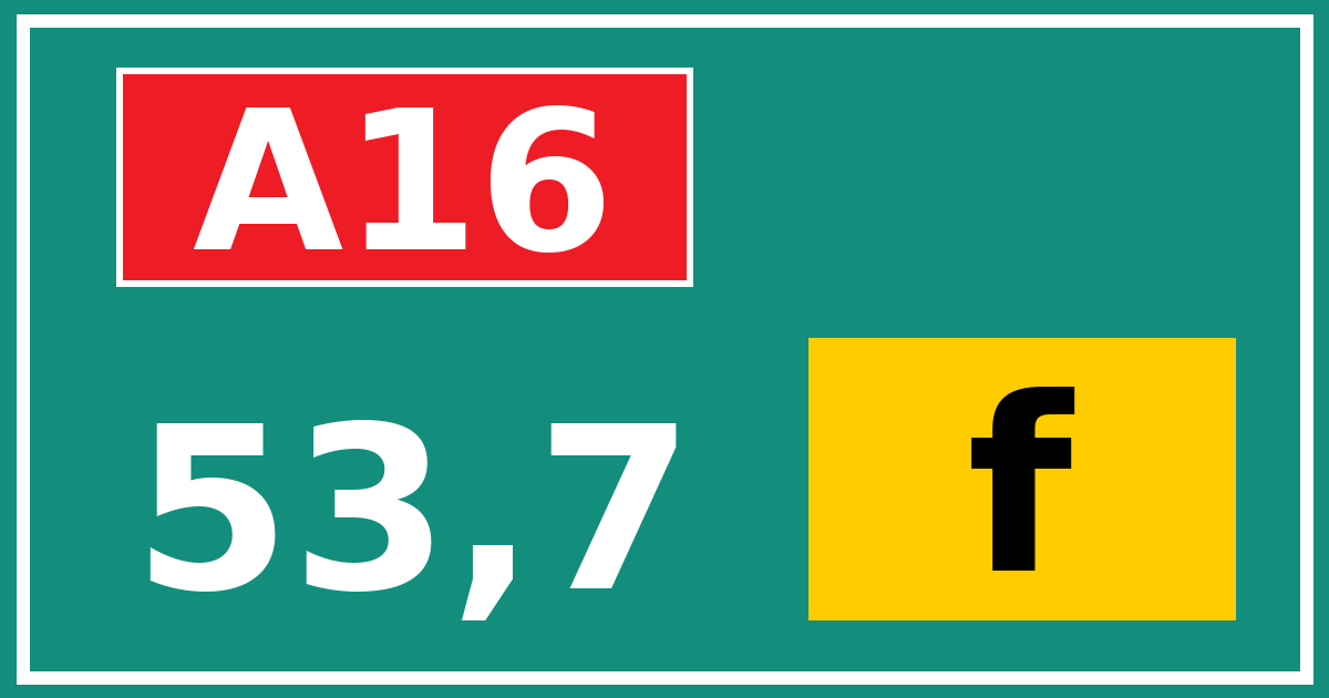 Hectometerbord A16 53,7 letter f