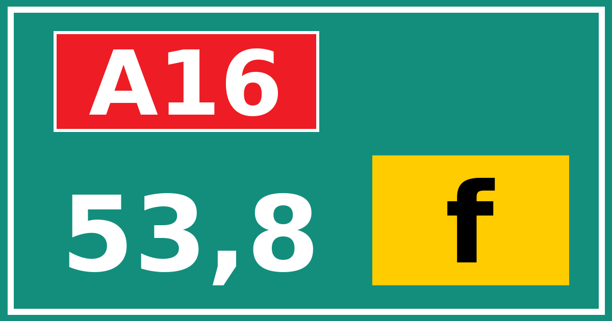 Hectometerbord A16 53,8 letter f