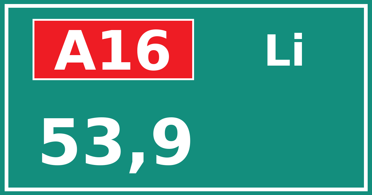Hectometerbord A16 53,9 zijde Li