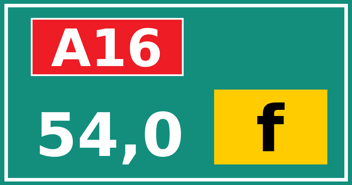 Hectometerbord A16 54,0 letter f