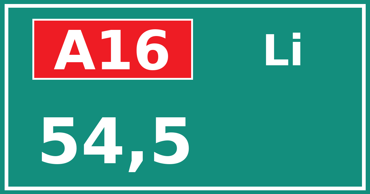 Hectometerbord A16 54,5 zijde Li