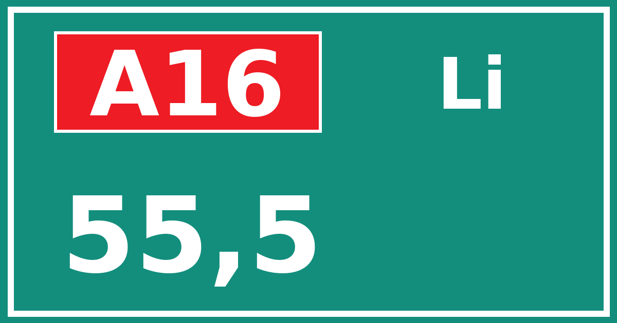 Hectometerbord A16 55,5 zijde Li