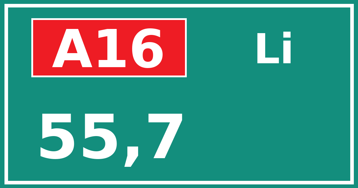 Hectometerbord A16 55,7 zijde Li