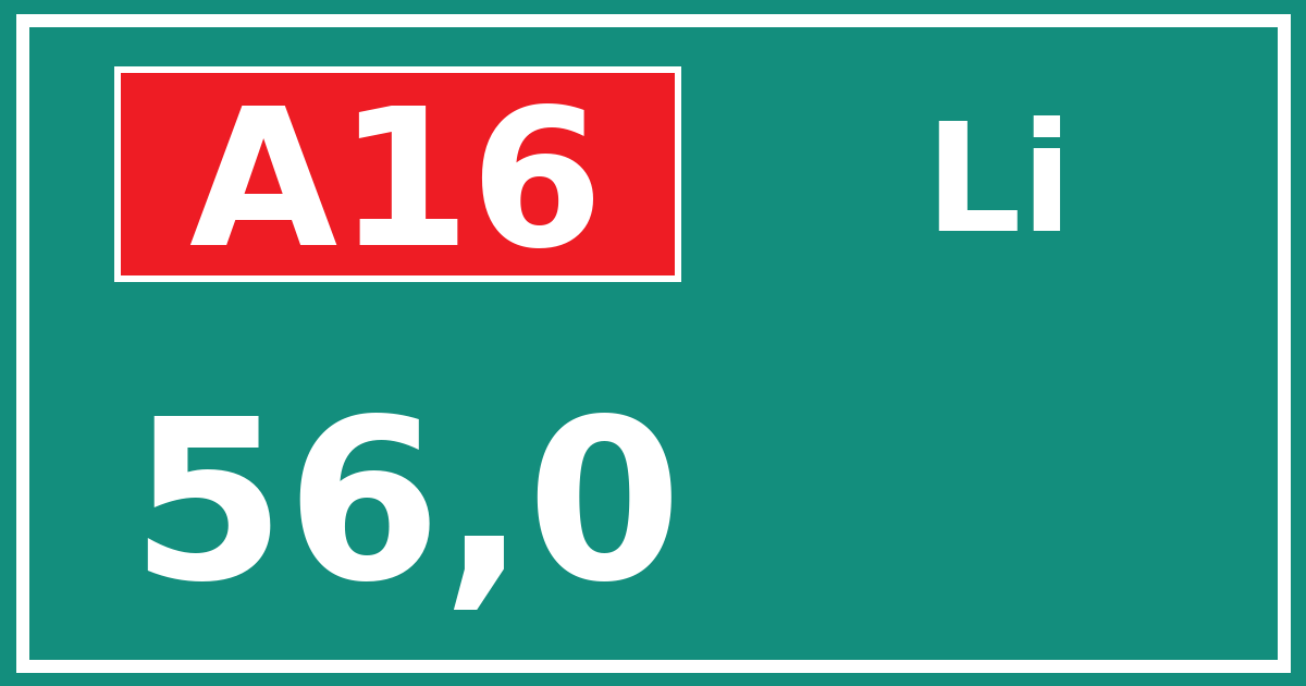 Hectometerbord A16 56,0 zijde Li