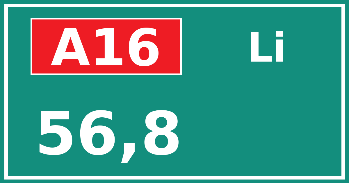 Hectometerbord A16 56,8 zijde Li