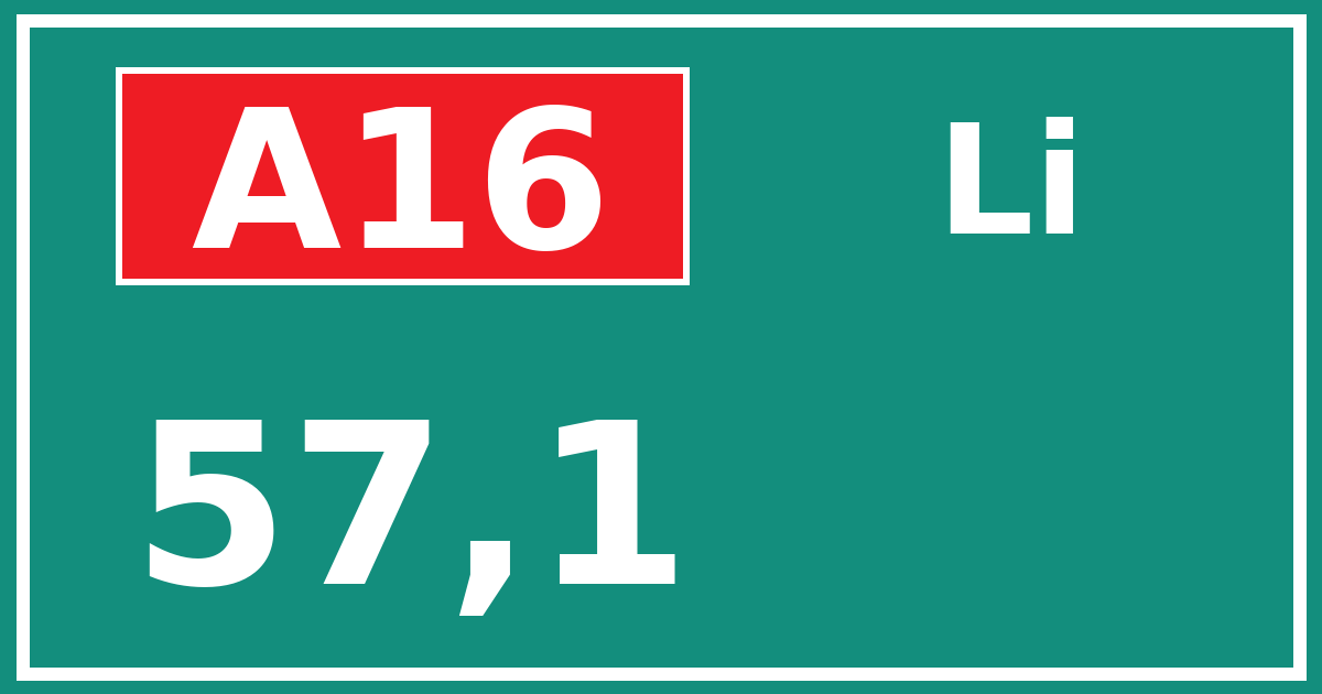 Hectometerbord A16 57,1 zijde Li