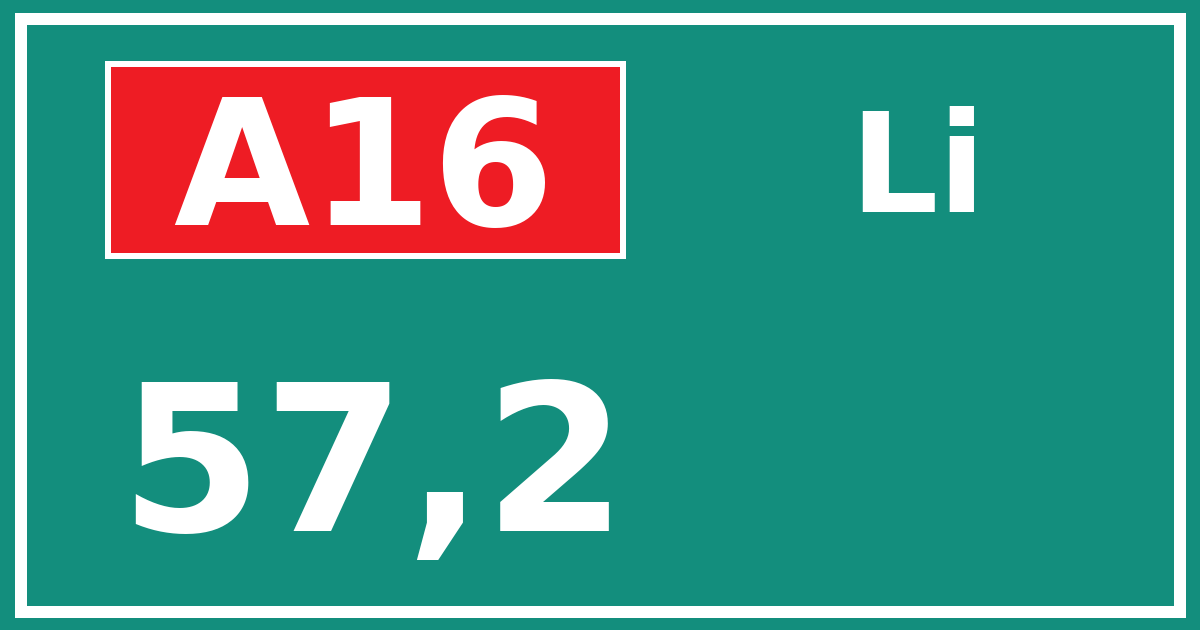Hectometerbord A16 57,2 zijde Li