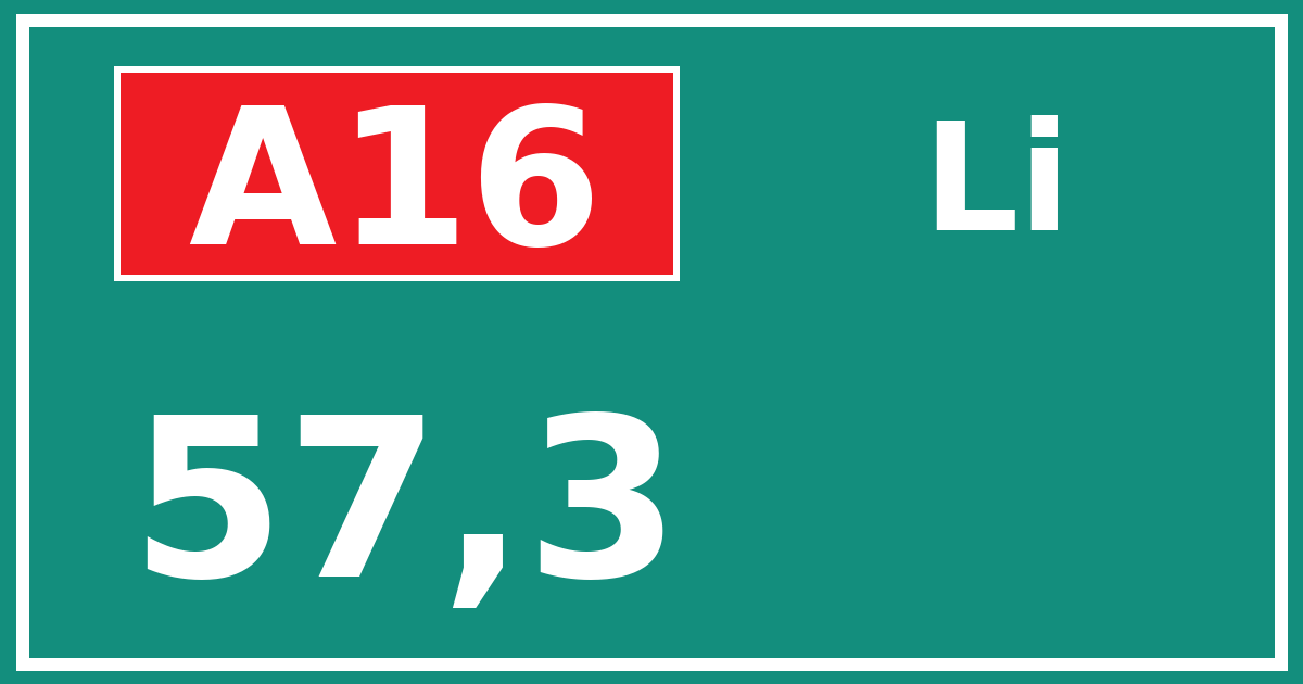 Hectometerbord A16 57,3 zijde Li