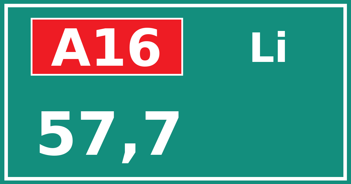 Hectometerbord A16 57,7 zijde Li