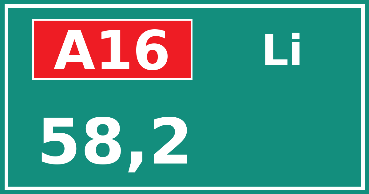 Hectometerbord A16 58,2 zijde Li