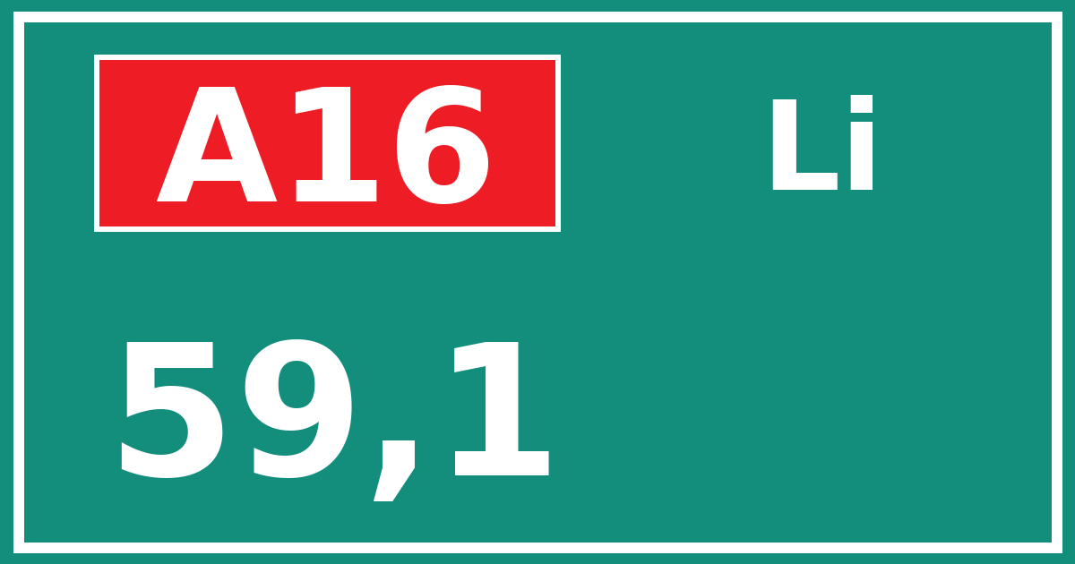 Hectometerbord A16 59,1 zijde Li