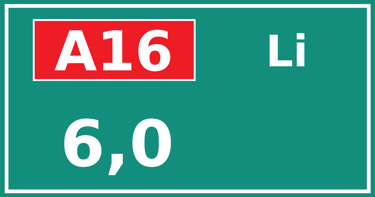 Hectometerbord A16 6,0 zijde Li