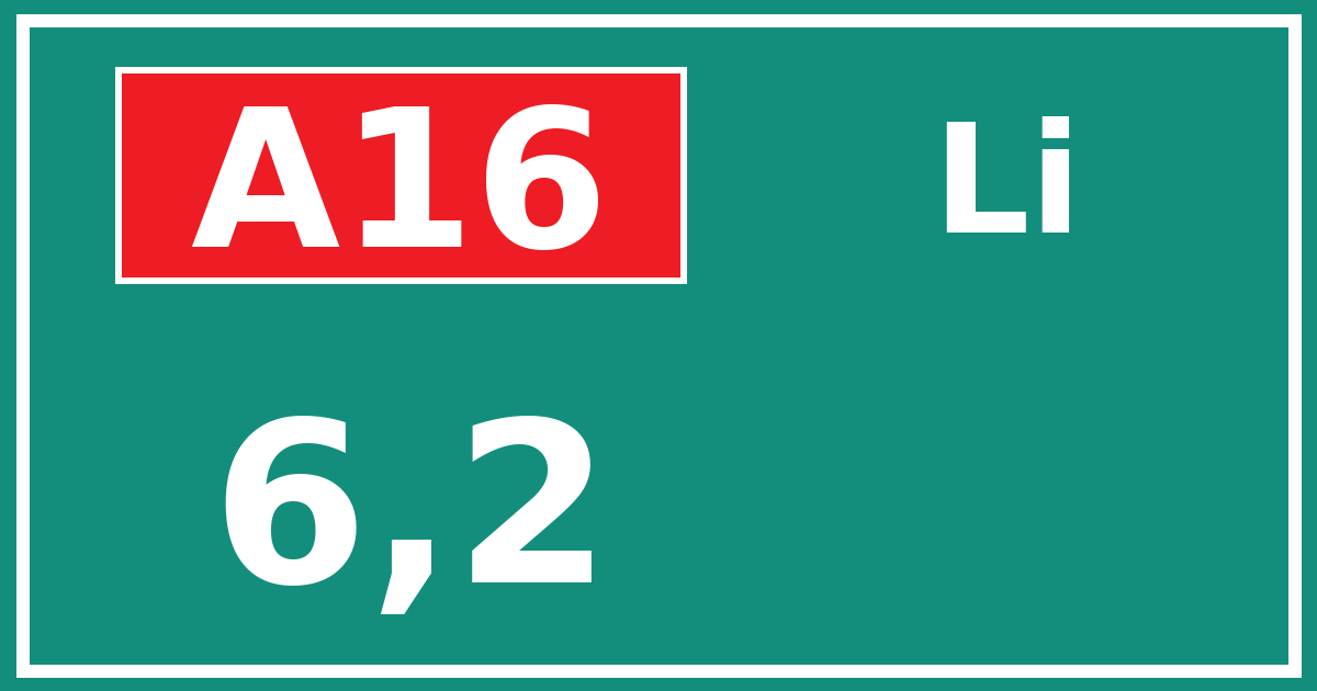 Hectometerbord A16 6,2 zijde Li