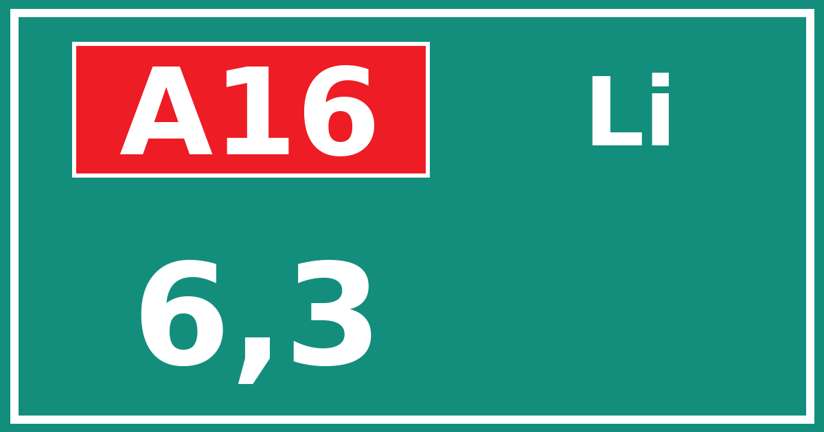 Hectometerbord A16 6,3 zijde Li