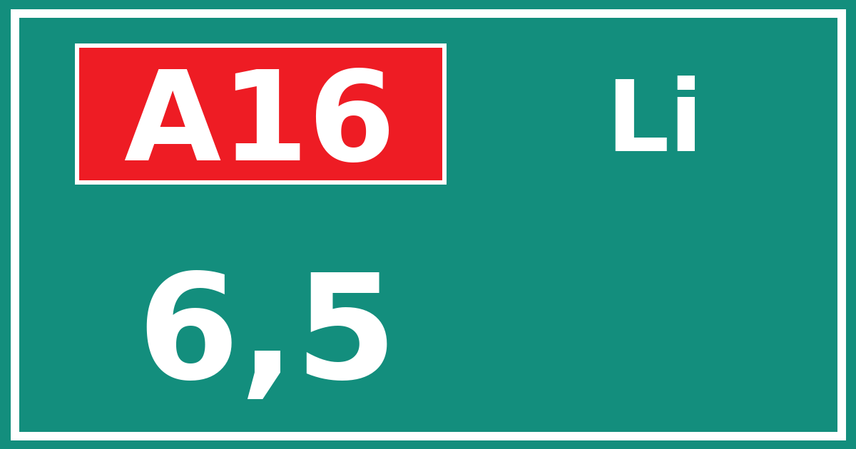 Hectometerbord A16 6,5 zijde Li