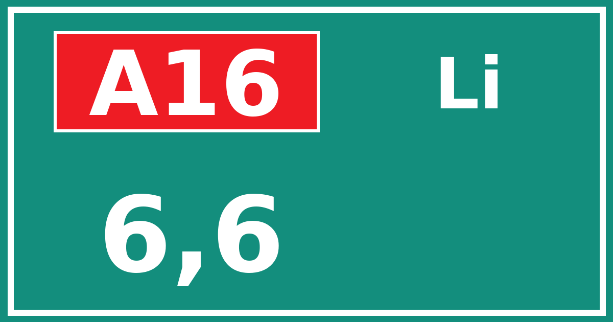 Hectometerbord A16 6,6 zijde Li