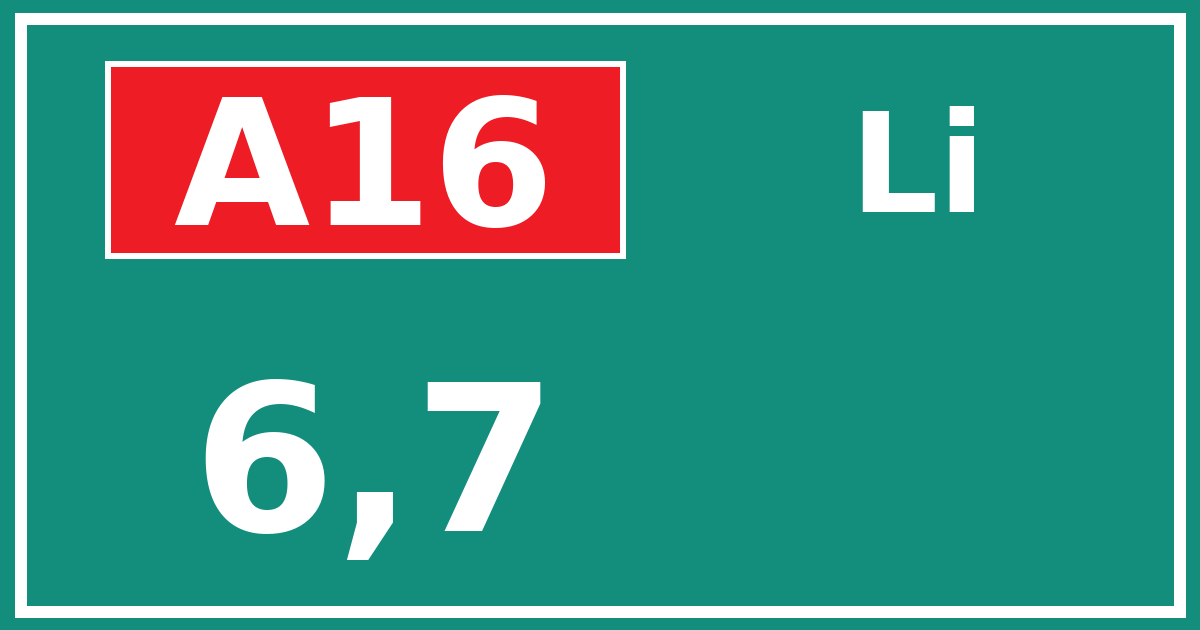 Hectometerbord A16 6,7 zijde Li