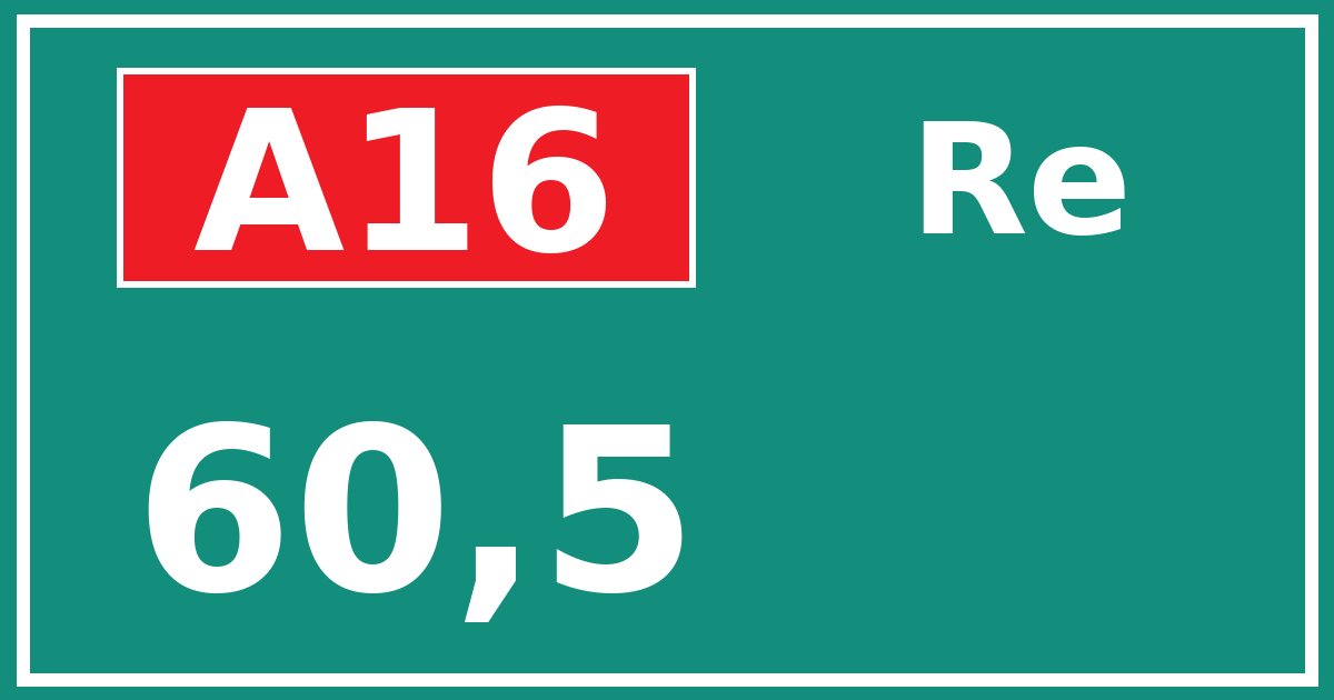 Hectometerbord A16 60,5 zijde Re