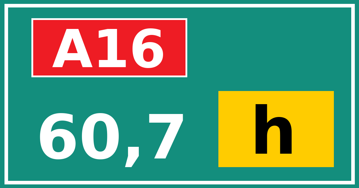 Hectometerbord A16 60,7 letter h