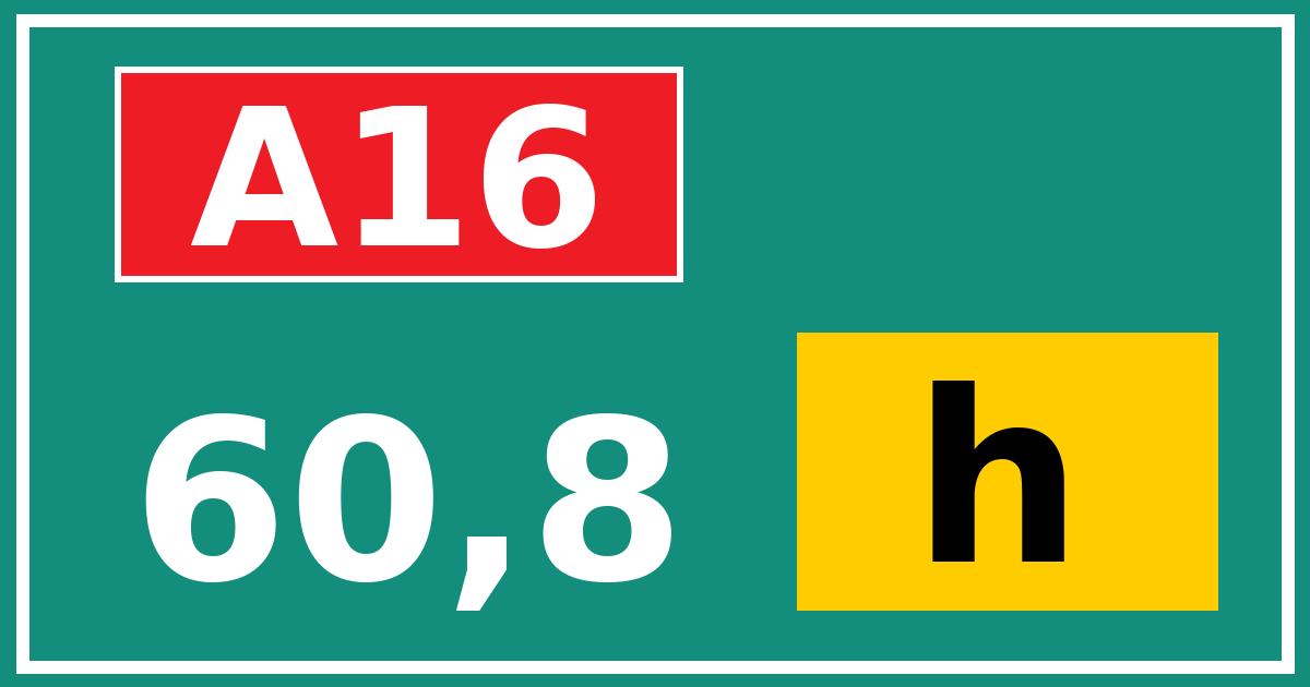 Hectometerbord A16 60,8 letter h