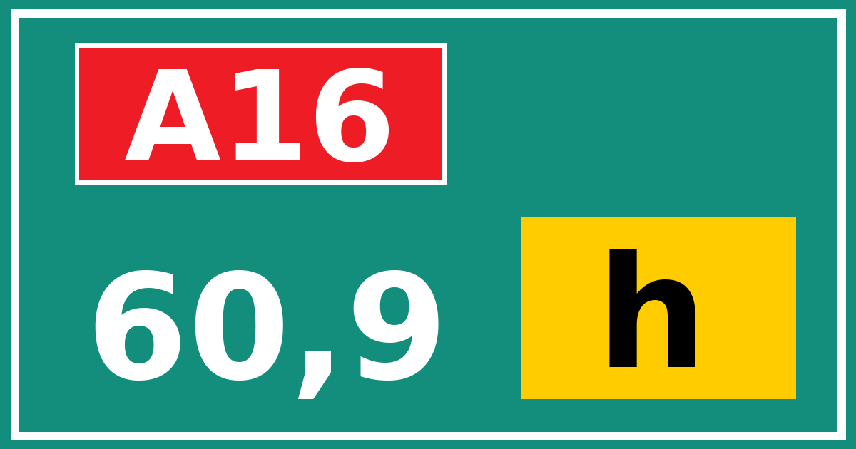 Hectometerbord A16 60,9 letter h