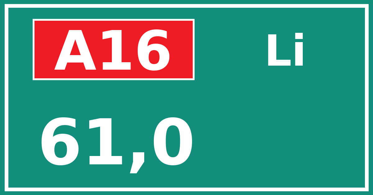 Hectometerbord A16 61,0 zijde Li
