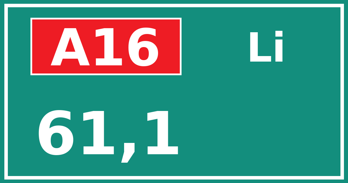 Hectometerbord A16 61,1 zijde Li