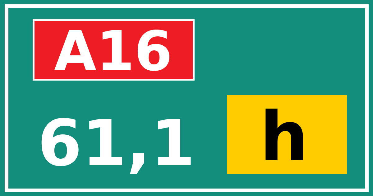 Hectometerbord A16 61,1 letter h
