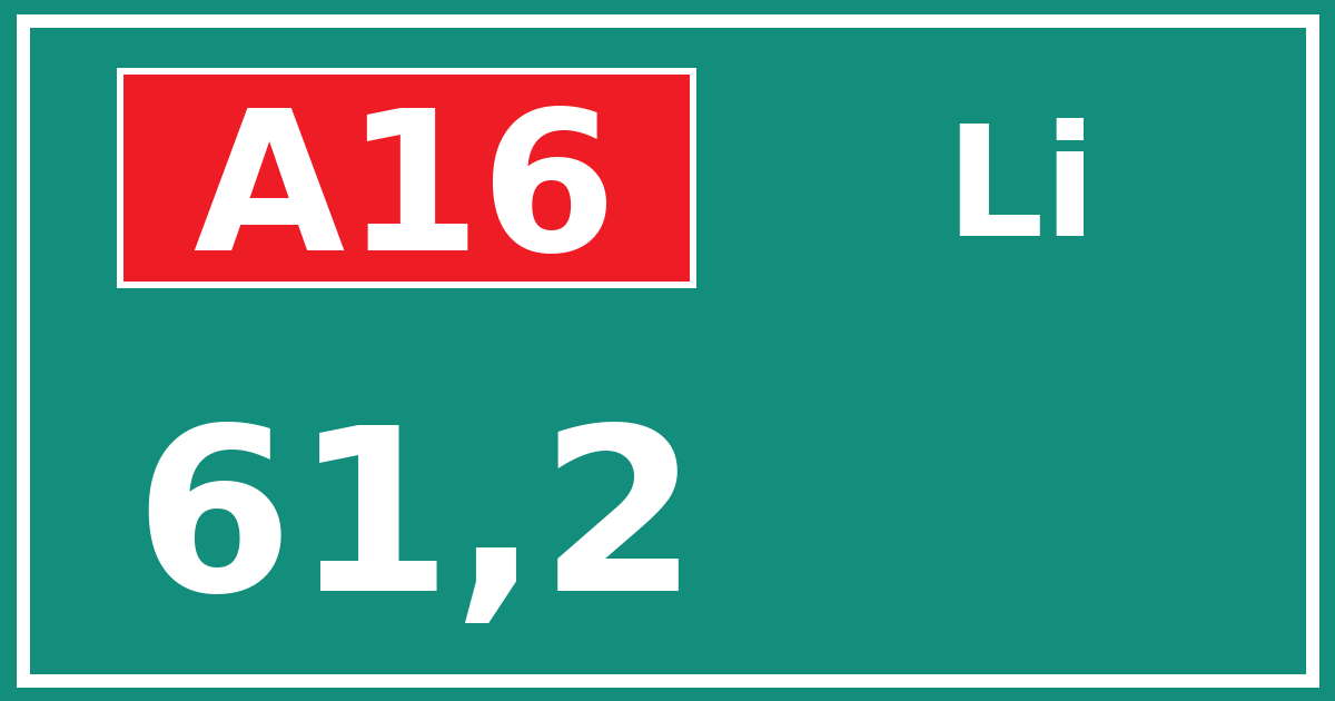 Hectometerbord A16 61,2 zijde Li