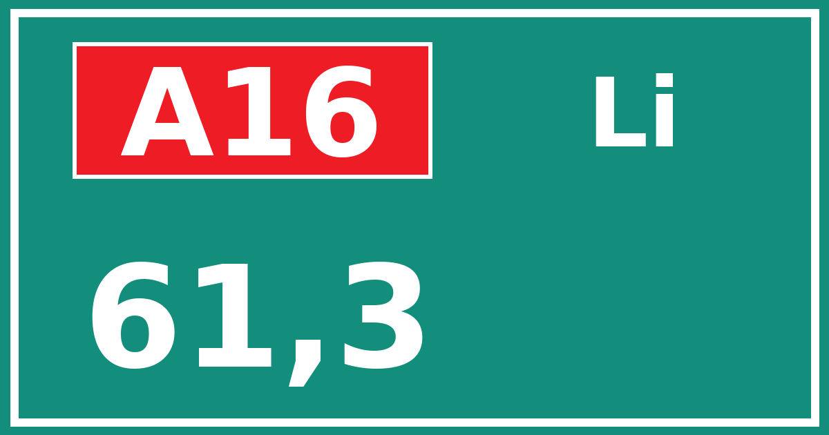 Hectometerbord A16 61,3 zijde Li