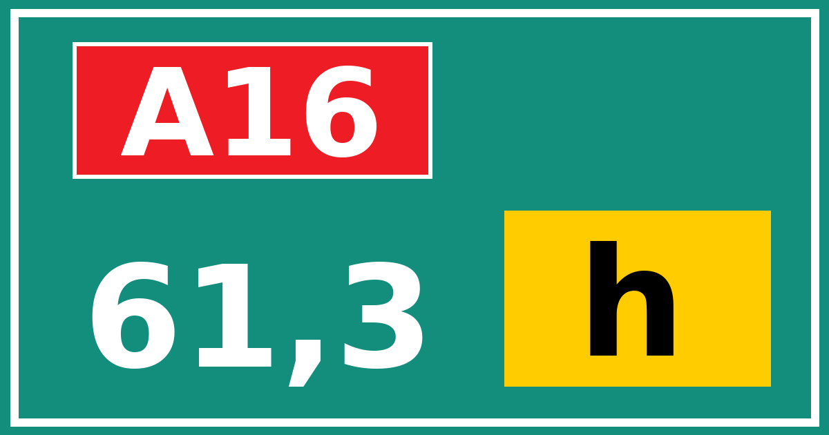 Hectometerbord A16 61,3 letter h