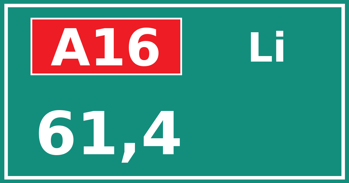 Hectometerbord A16 61,4 zijde Li