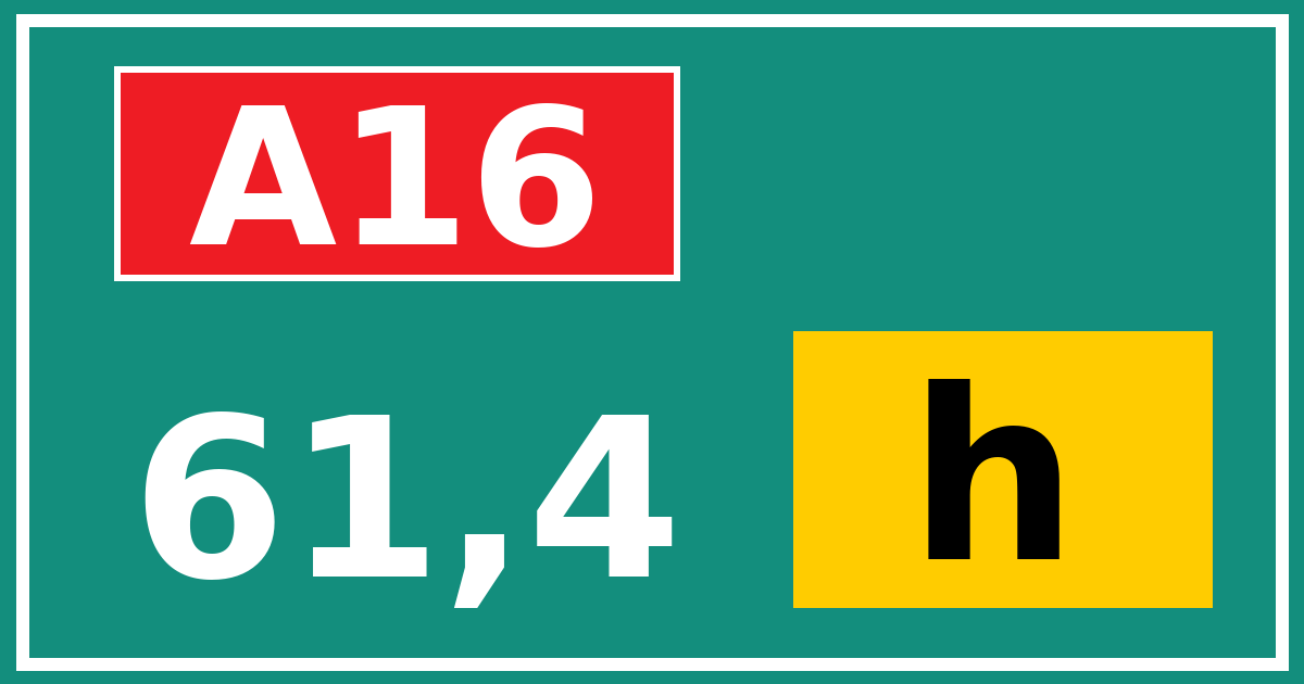 Hectometerbord A16 61,4 letter h