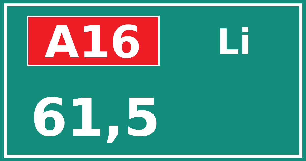 Hectometerbord A16 61,5 zijde Li
