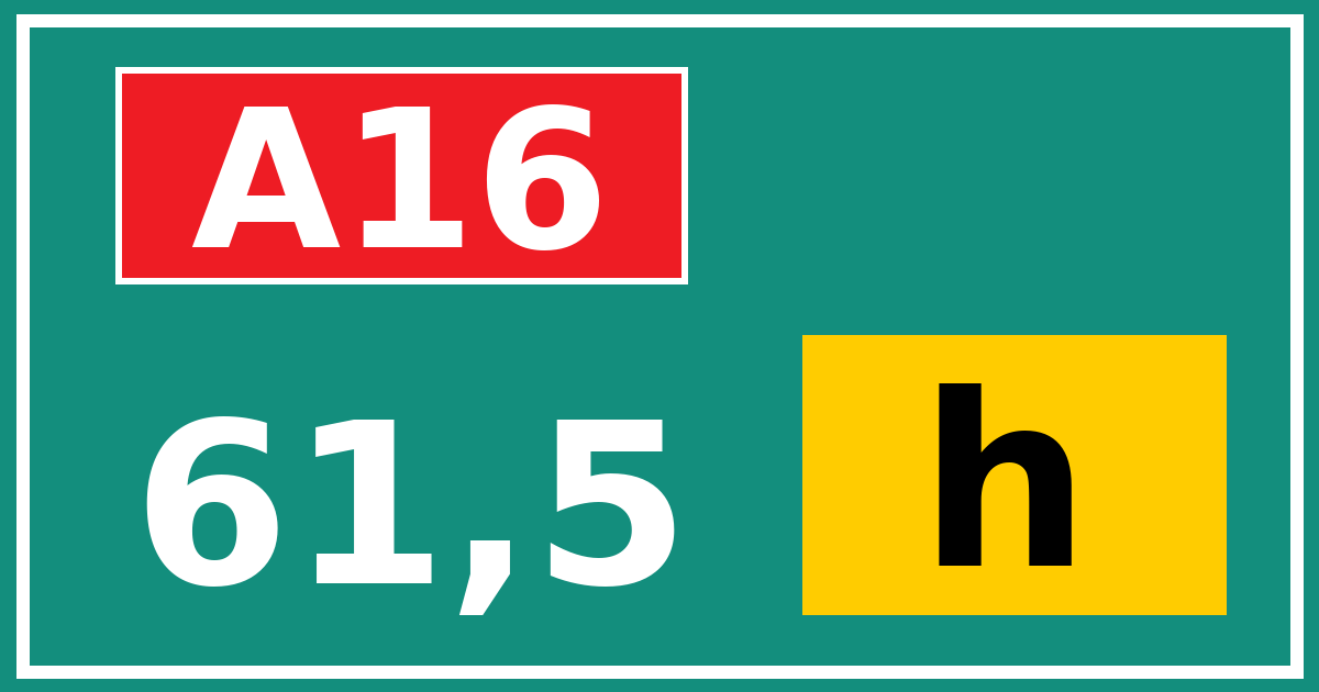 Hectometerbord A16 61,5 letter h