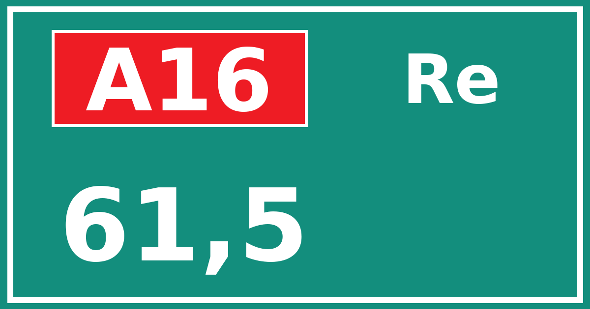 Hectometerbord A16 61,5 zijde Re