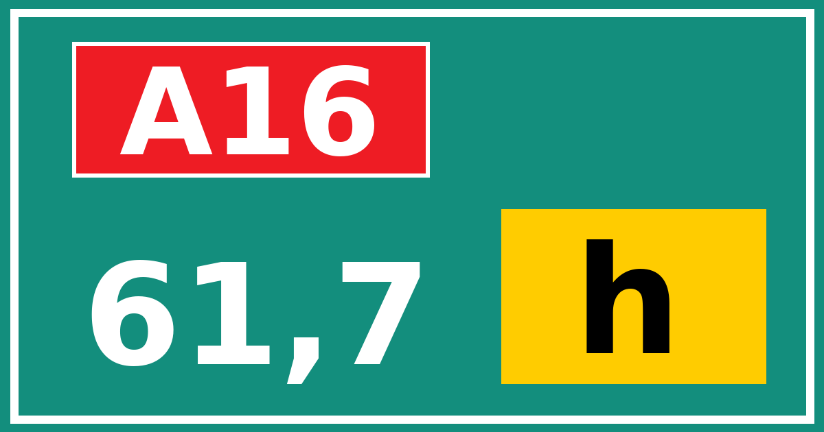 Hectometerbord A16 61,7 letter h