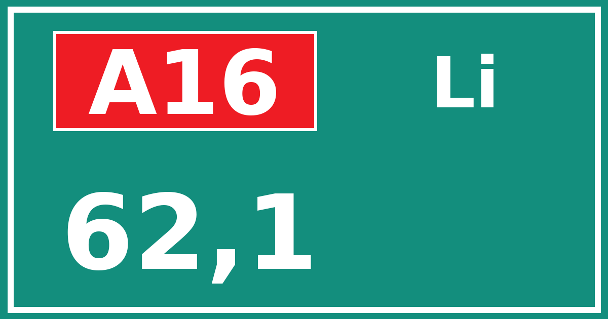 Hectometerbord A16 62,1 zijde Li