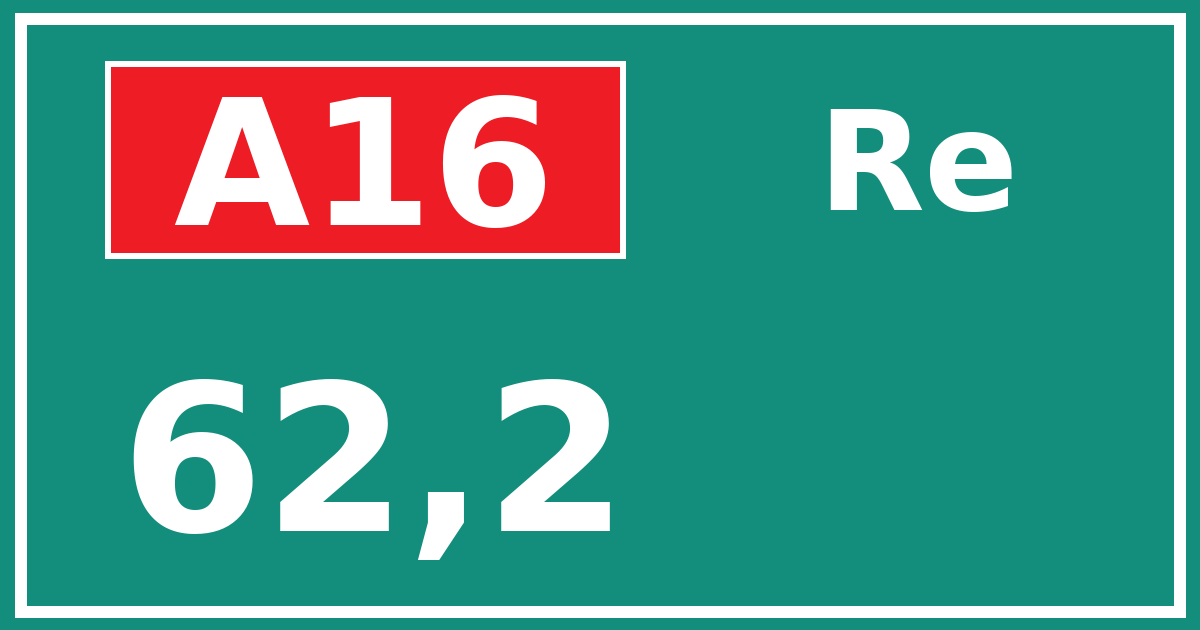 Hectometerbord A16 62,2 zijde Re