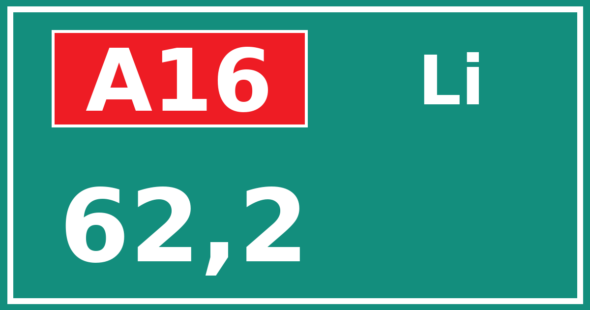 Hectometerbord A16 62,2 zijde Li
