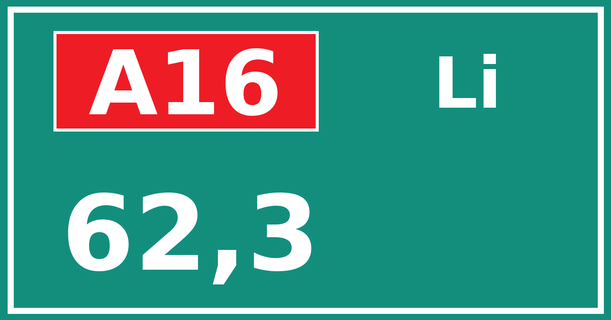 Hectometerbord A16 62,3 zijde Li