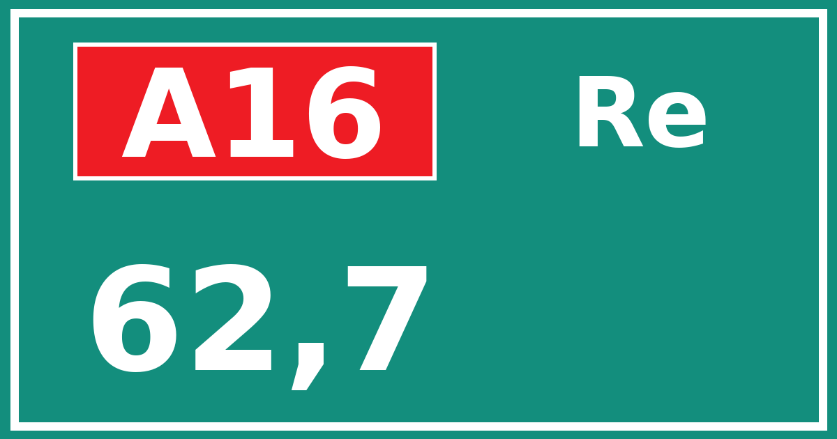 Hectometerbord A16 62,7 zijde Re