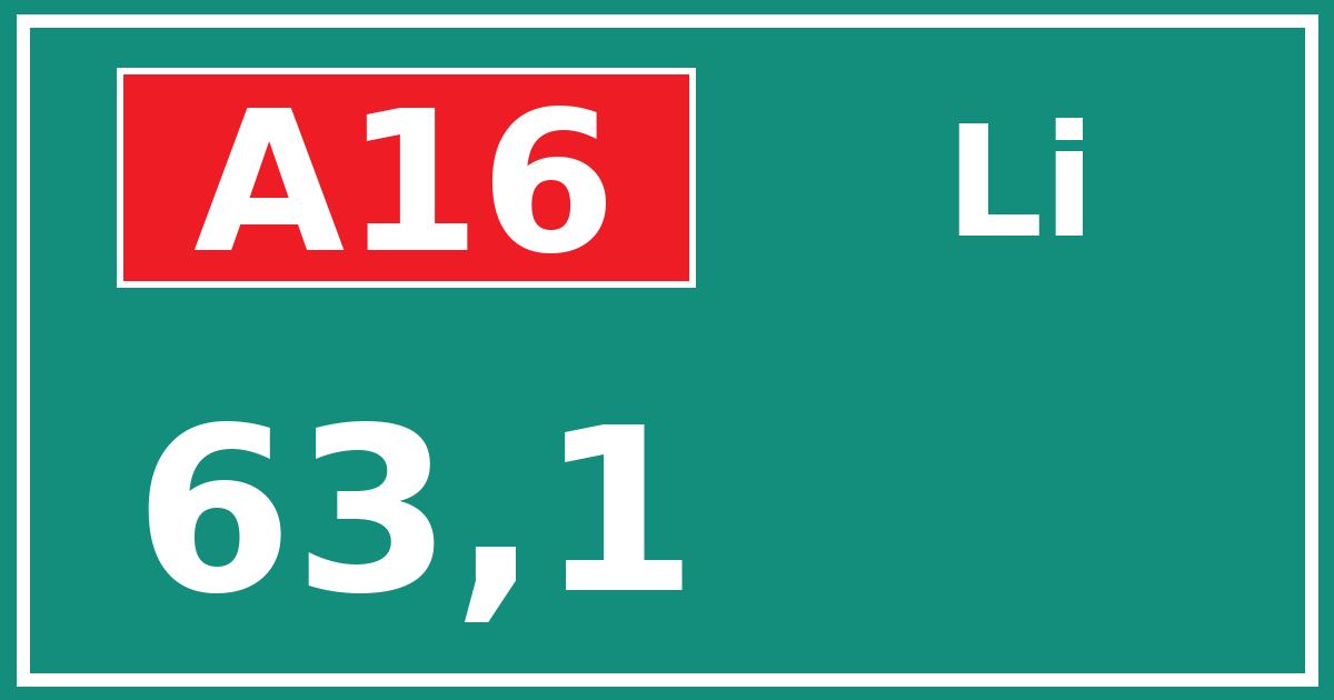 Hectometerbord A16 63,1 zijde Li