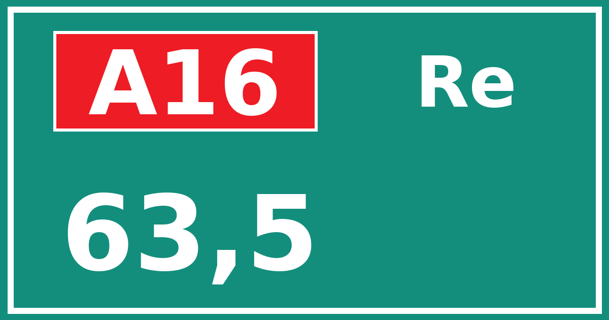 Hectometerbord A16 63,5 zijde Re