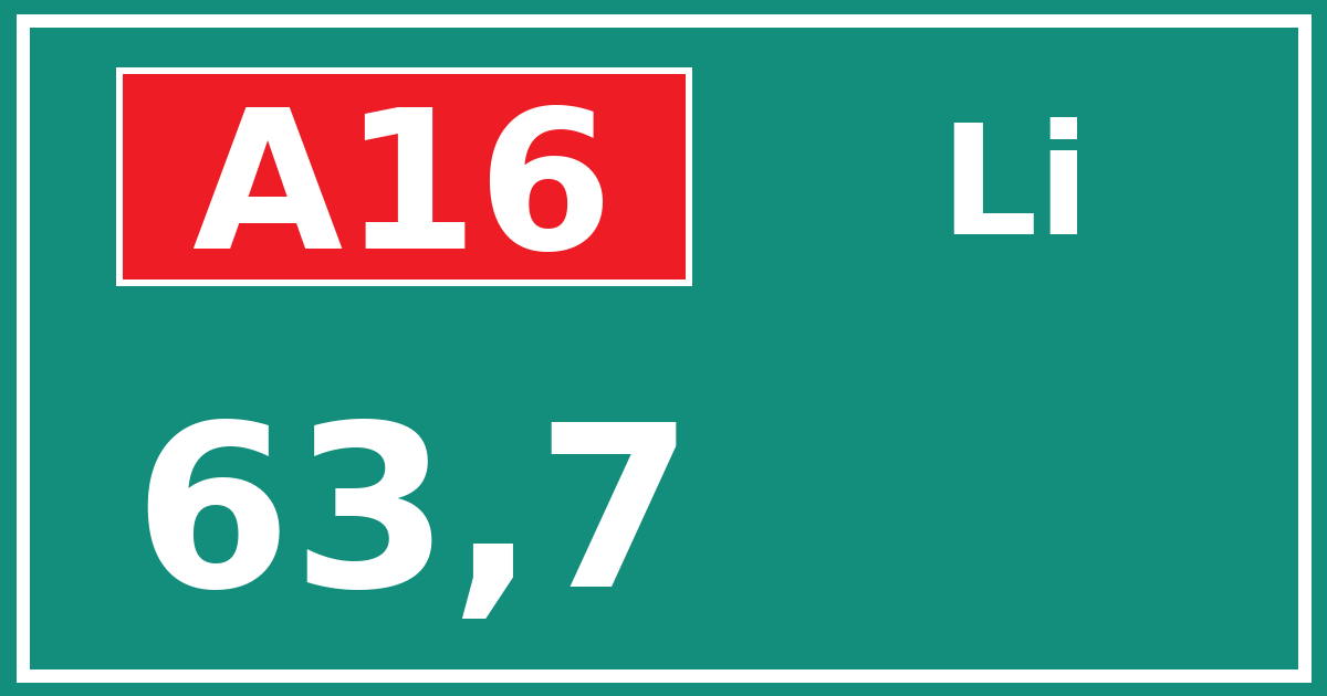 Hectometerbord A16 63,7 zijde Li