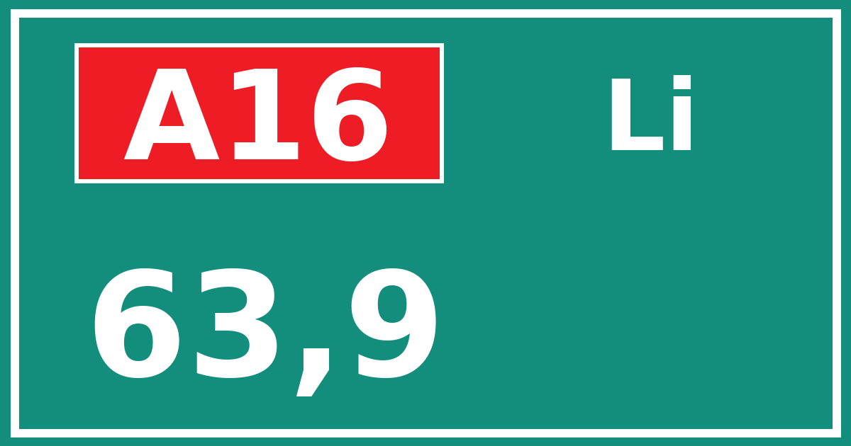 Hectometerbord A16 63,9 zijde Li