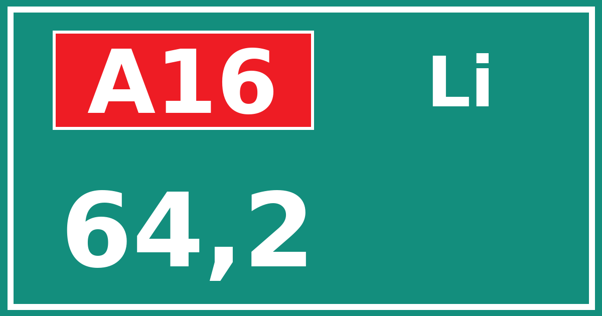 Hectometerbord A16 64,2 zijde Li